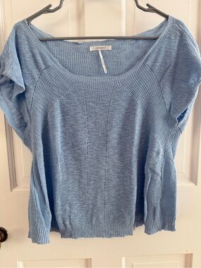 StitchDrop Light Blue Scoop Neck Knit Sweater